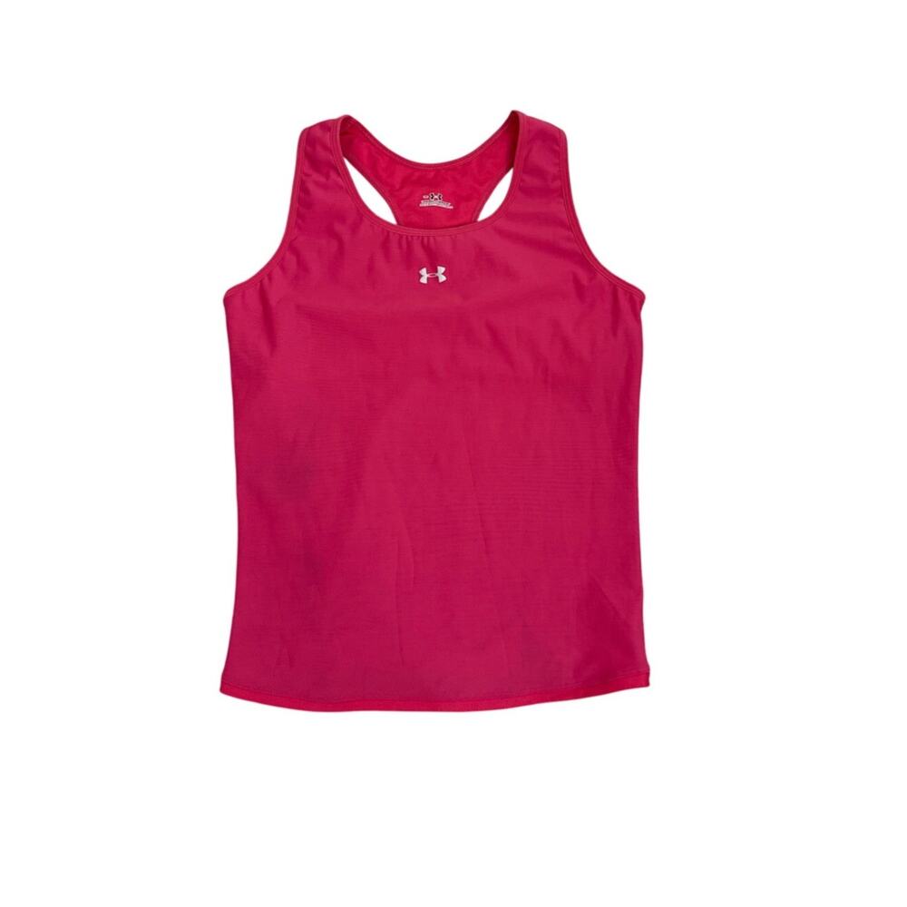 Under Armour HeatGear Built in Bra Athletic Pink Racer Tank Top Size Medium